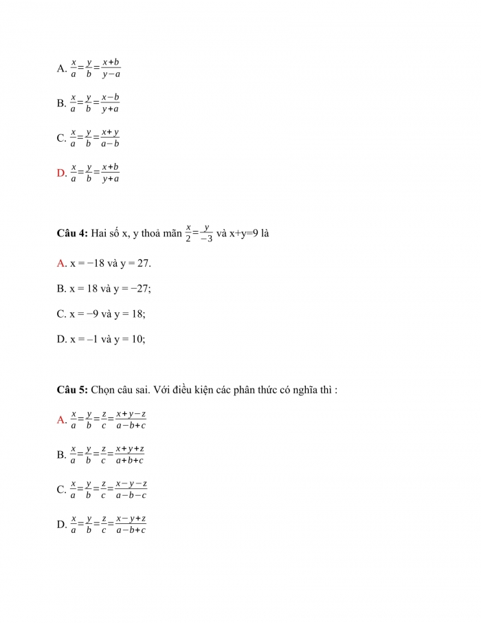 Trắc nghiệm toán 7 kết nối tri thức Bài 21: tính chất của dãy tỉ số bằng nhau