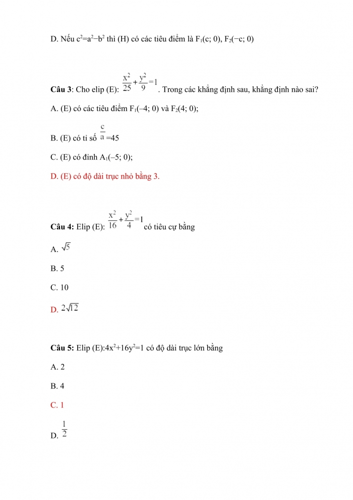 Trắc nghiệm toán 10 kết nối tri thức Bài 22: ba đường conic