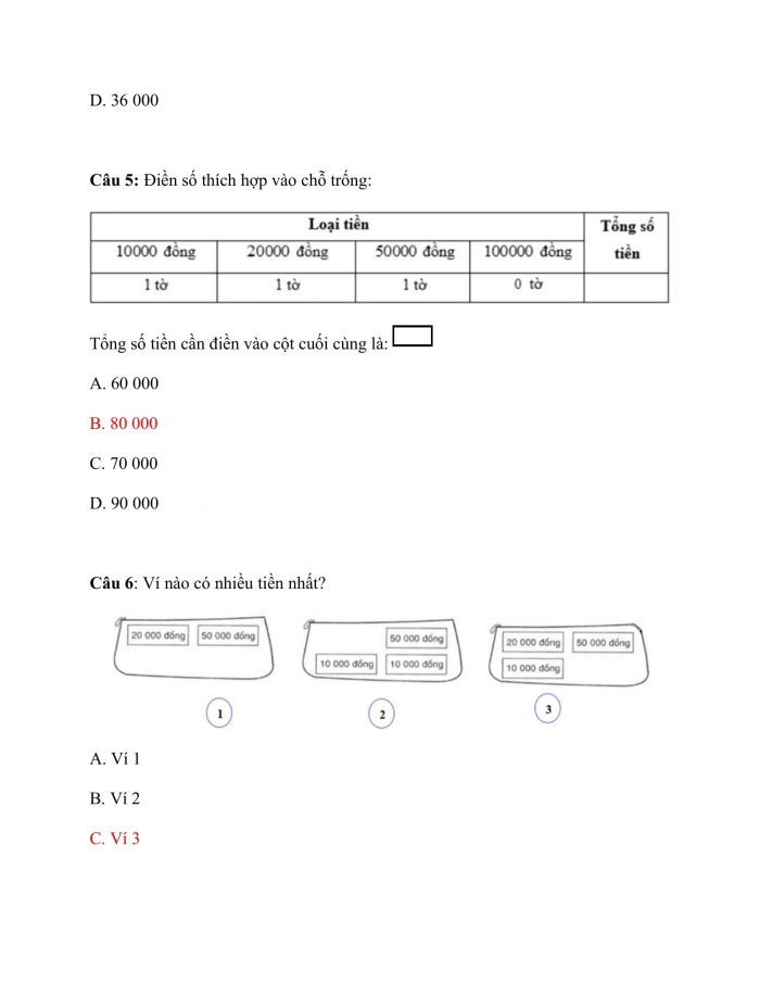 Trắc nghiệm Toán 3 Cánh diều (Tập 2) Bài 22: tiền việt nam