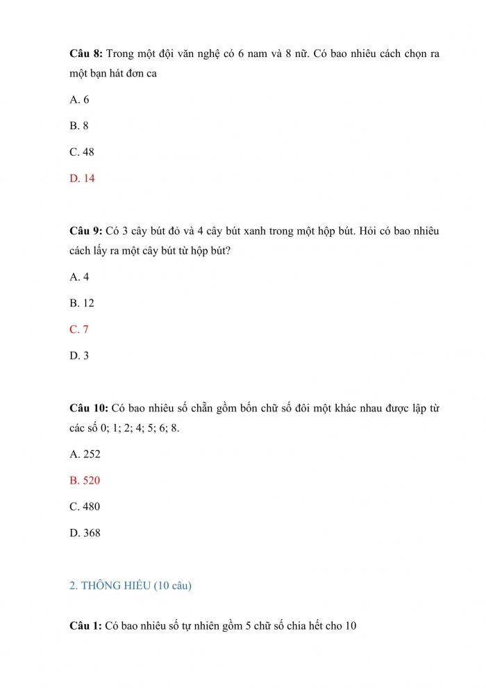 Trắc nghiệm toán 10 kết nối tri thức Bài 23: quy tắc đếm