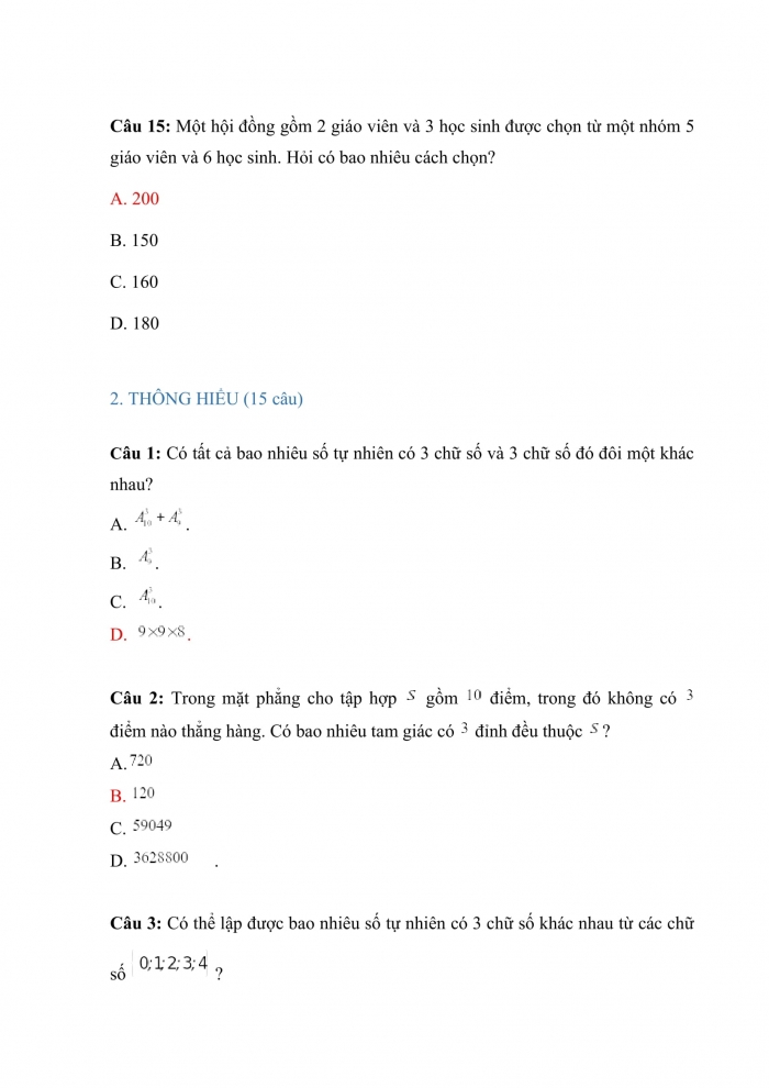 Trắc nghiệm toán 10 kết nối tri thức Bài 24: hoán vị, chỉnh hợp và tổ hợp