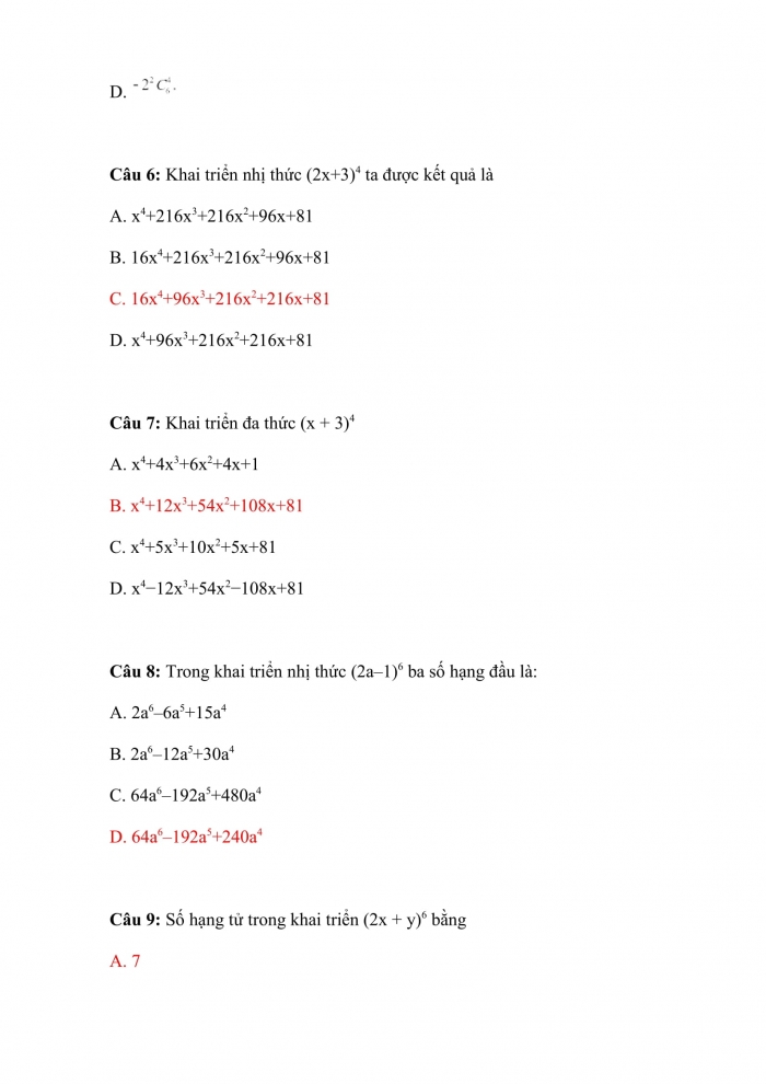 Trắc nghiệm toán 10 kết nối tri thức Bài 25: nhị thức newton