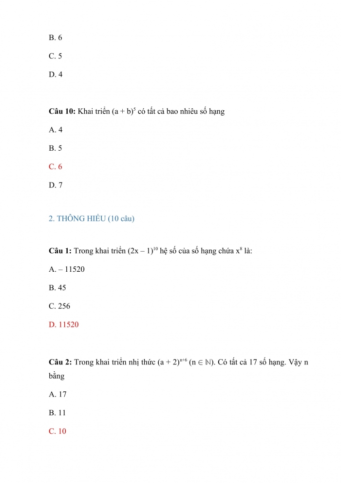 Trắc nghiệm toán 10 kết nối tri thức Bài 25: nhị thức newton