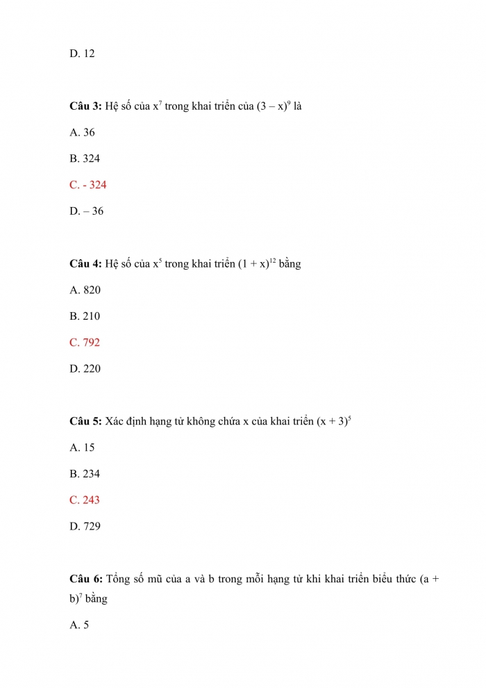 Trắc nghiệm toán 10 kết nối tri thức Bài 25: nhị thức newton