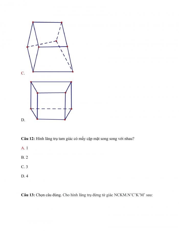 Trắc nghiệm toán 7 cánh diều Chương 3 Bài 2: hình lăng trụ đứng tam giác. Hình lăng trụ đứng tứ giác