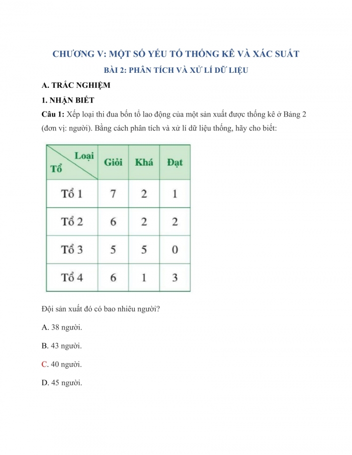 Trắc nghiệm toán 7 cánh diều Chương 5 Bài 2: Phân Tích Và Xử Lí Dữ Liệu