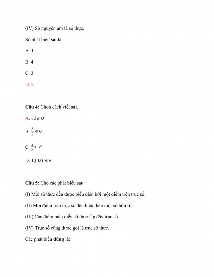 Trắc nghiệm toán 7 cánh diều Chương 2 Bài 2: tập hợp r các số thực
