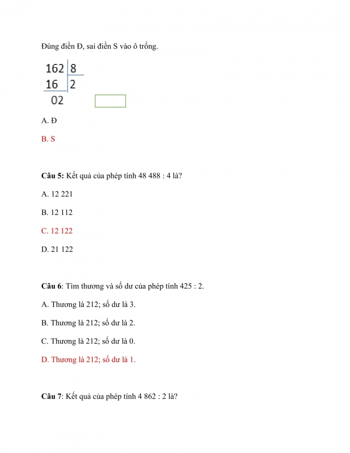 Trắc nghiệm Toán 3 Cánh diều (Tập 2) Bài 30: Luyện tập