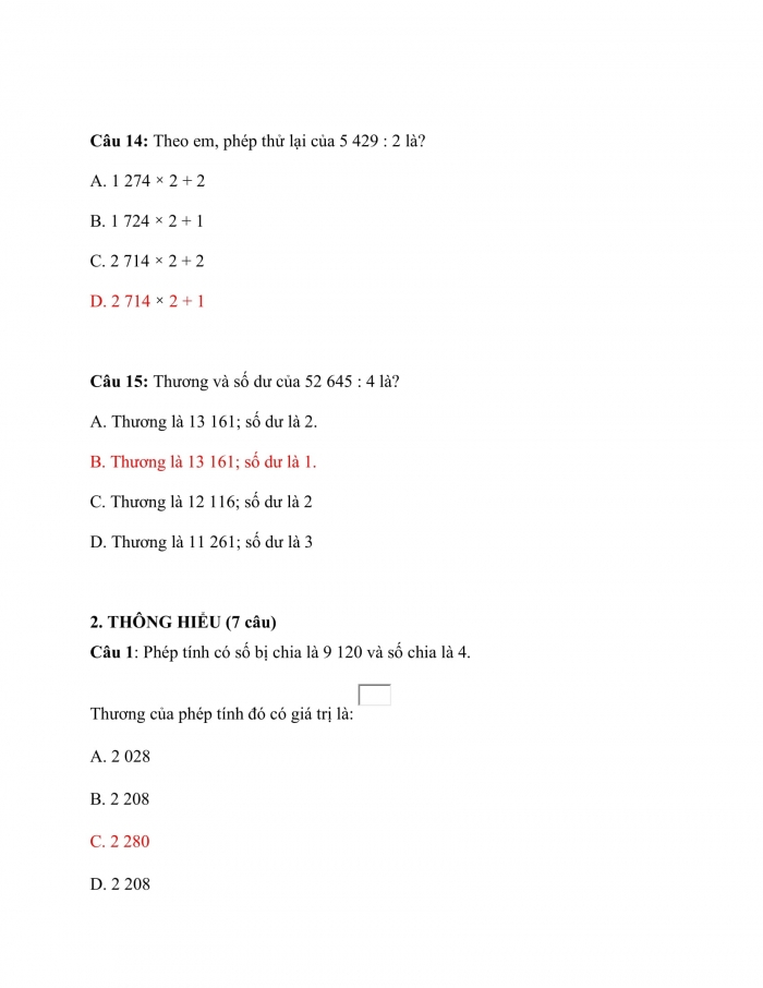 Trắc nghiệm Toán 3 Cánh diều (Tập 2) Bài 30: Luyện tập