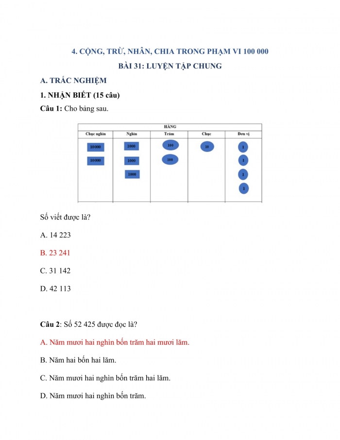 Trắc nghiệm Toán 3 Cánh diều (Tập 2) Bài 31: Luyện tập chung