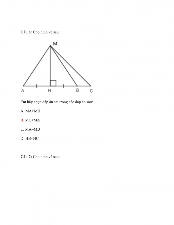 Trắc nghiệm toán 7 kết nối tri thức Bài 32: quan hệ giữa đường vuông góc và đường xiên