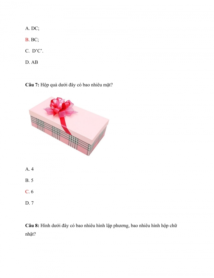 Trắc nghiệm toán 7 kết nối tri thức Bài 36: hình hộp chữ nhật và hình lập phương