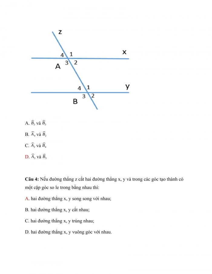 Trắc nghiệm toán 7 cánh diều Chương 4 Bài 3: hai đường thẳng song song 