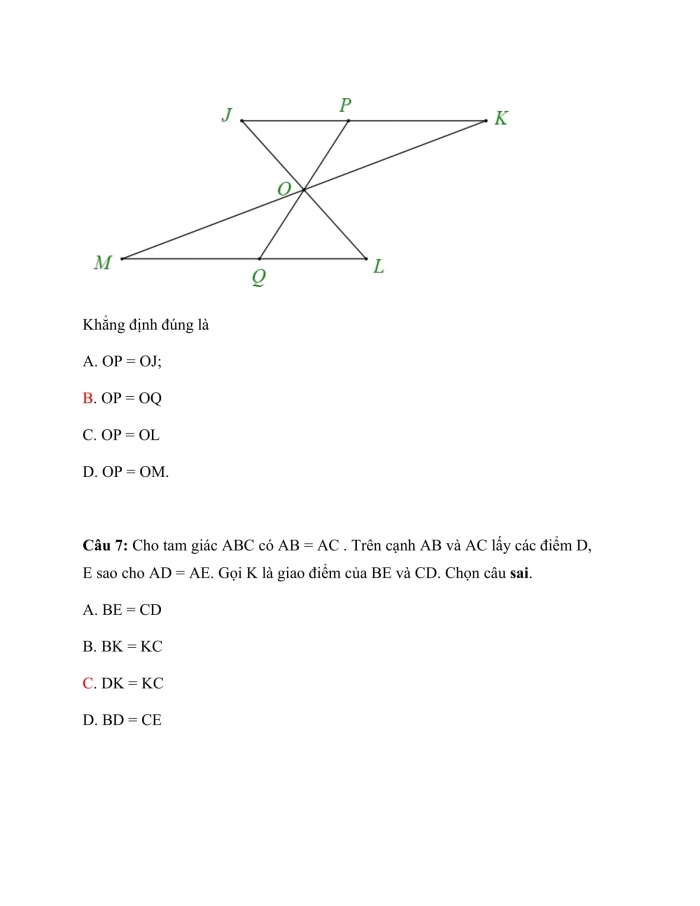 Trắc nghiệm toán 7 cánh diều Chương 7 Bài 3: Hai Tam Giác Bằng Nhau