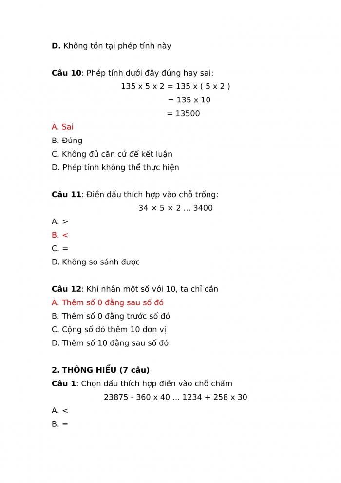 Trắc nghiệm toán 4 chân trời sáng tạo