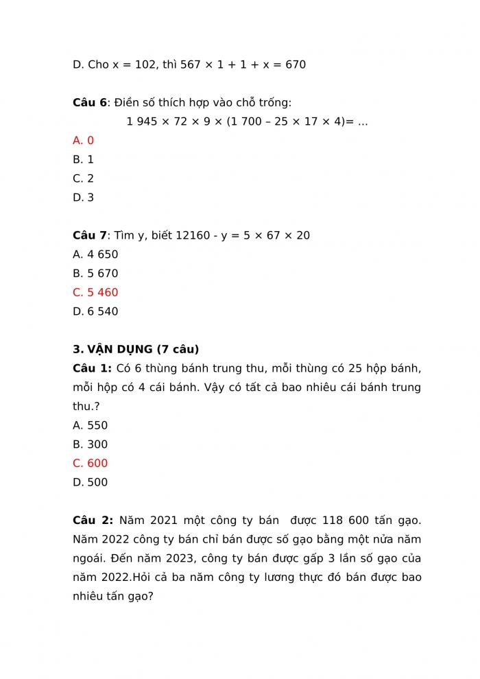 Trắc nghiệm toán 4 chân trời sáng tạo