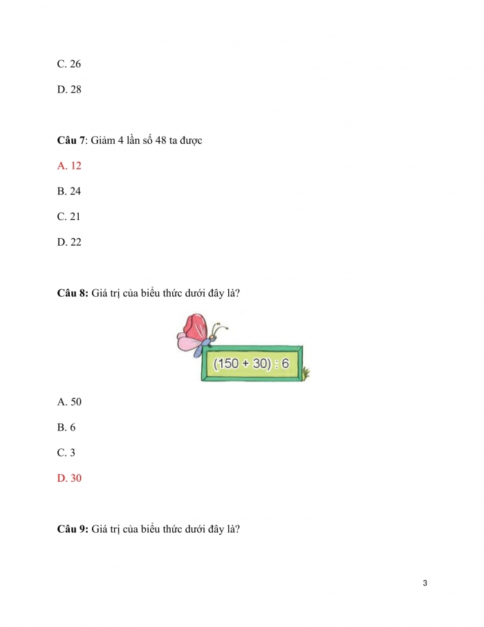 Trắc nghiệm Toán 3 Kết nối tri thức Bài 40: luyện tập chung