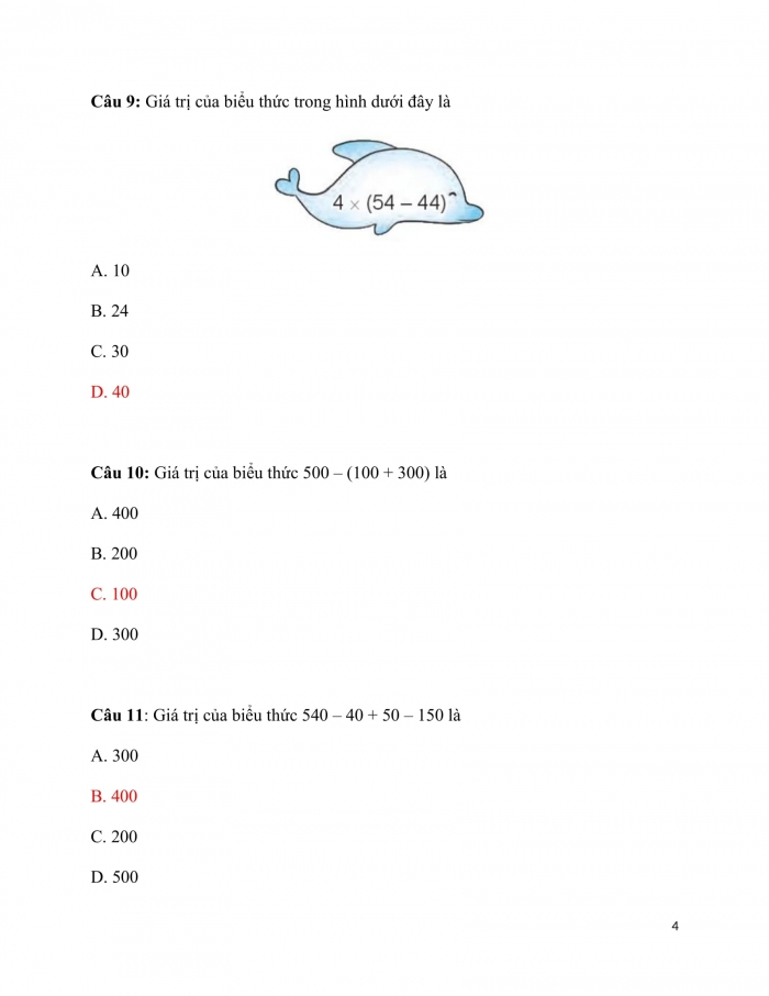 Trắc nghiệm Toán 3 Kết nối tri thức Bài 42: ôn tập biểu thức số