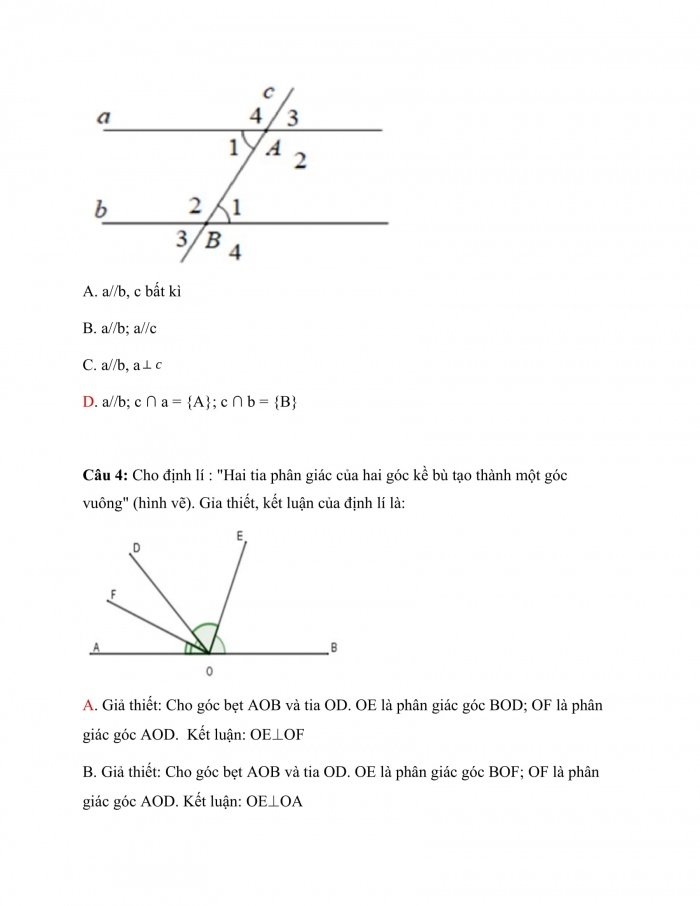 Trắc nghiệm toán 7 cánh diều Chương 4 Bài 4: định lý ...
