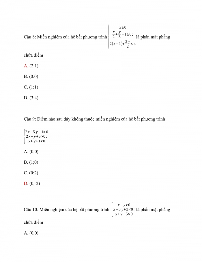 Trắc nghiệm toán 10 kết nối tri thức Bài 4_Hệ bất phương trình bậc nhất 2 ẩn