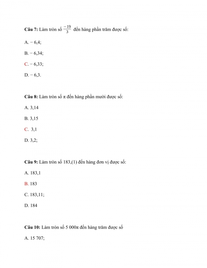 Trắc nghiệm toán 7 cánh diều Chương 2 Bài 4: làm tròn và ước lượng