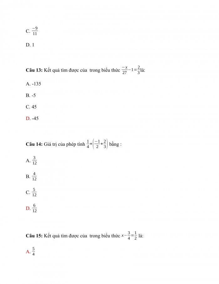 Trắc nghiệm toán 7 cánh diều Chương 1 Bài 4: thứ tự thực hiện các phép tính. Quy tắc dấu ngoặc