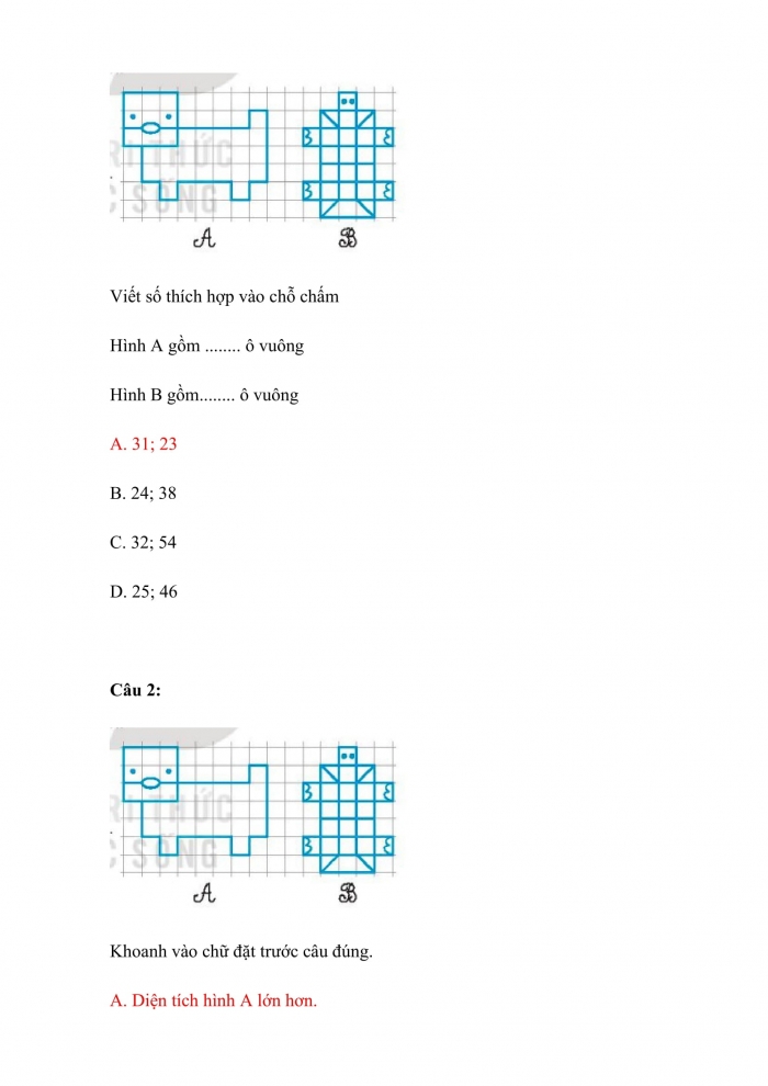 Trắc nghiệm Toán 3 Kết nối tri thức Bài 51: diện tích của một hình. Xăng-ti-mét vuông