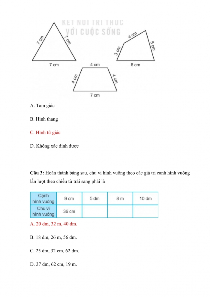 Trắc nghiệm Toán 3 Kết nối tri thức Bài 53: luyện tập chung