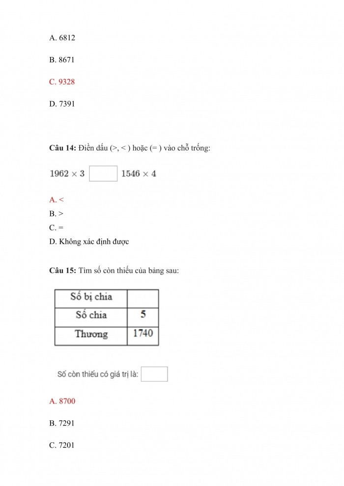 Trắc nghiệm Toán 3 Kết nối tri thức Bài 56: nhân số có bốn chữ số với số có một chữ số