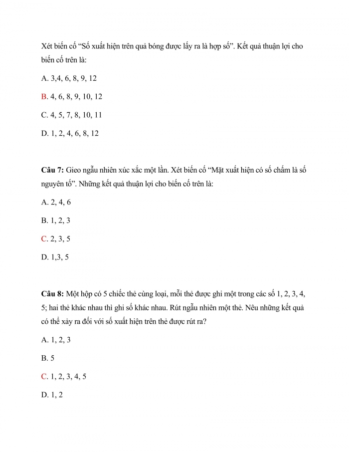 Trắc nghiệm toán 7 cánh diều Chương 5 Bài 5: Biến Cố Trong Một Số Trò Chơi Đơn Giản