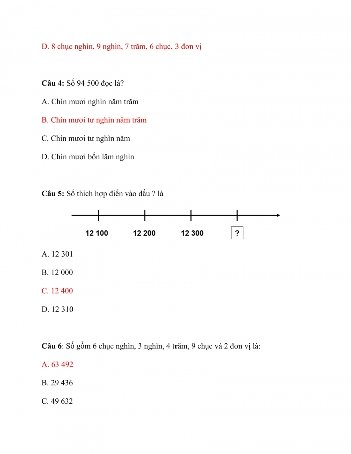 Trắc nghiệm Toán 3 Cánh diều (Tập 2) Bài 5: các số trong phạm vi 100 000 (tiếp theo)