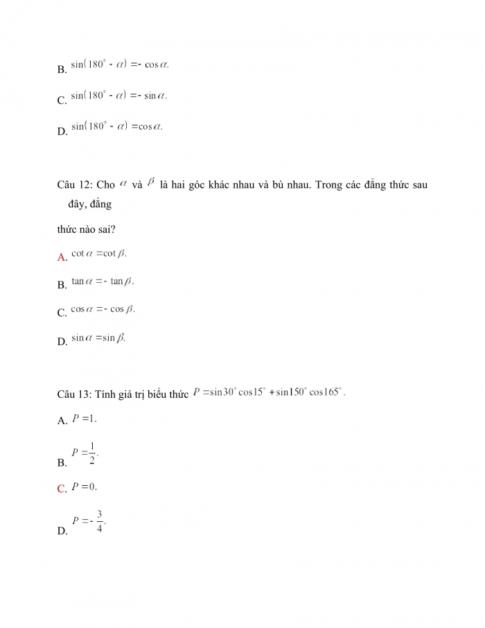 Trắc nghiệm toán 10 kết nối tri thức Bài 5_Giá trị lượng giác của một góc bất kì từ 0 đến 180