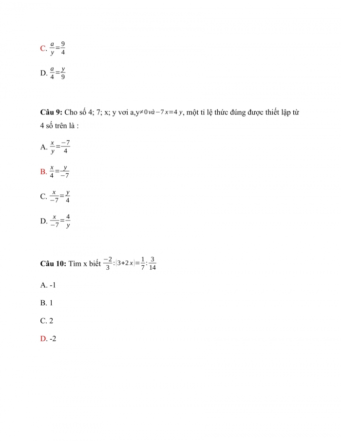 Trắc nghiệm toán 7 cánh diều Chương 2 Bài 5: tỉ lệ thức 