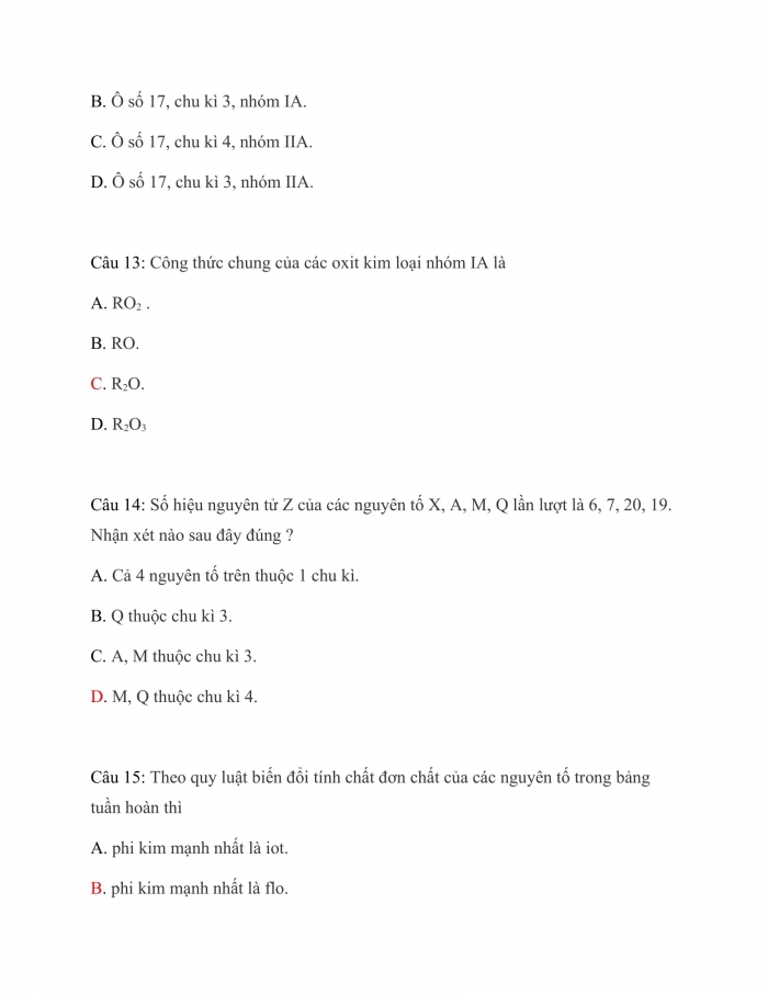 Trắc nghiệm hoá học 10 cánh diều Bài 6: Cấu tạo bảng tuần hoàn các nguyên tố hóa học