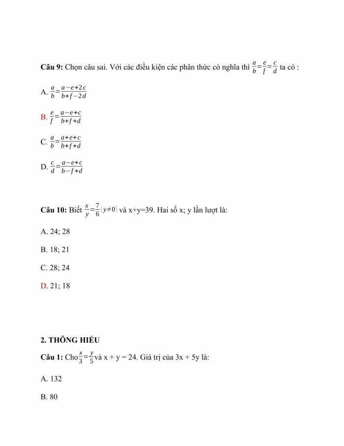 Trắc nghiệm toán 7 cánh diều Chương 2 Bài 6: dãy tỉ số bằng nhau 