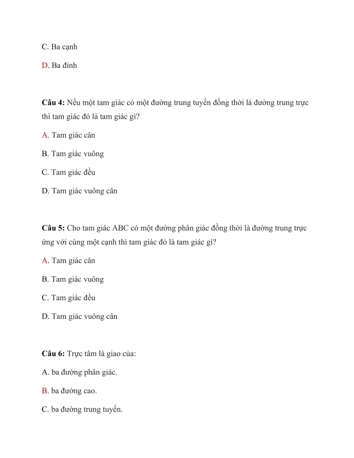 Trắc nghiệm toán 7 chân trời sáng tạo Chương 8 Bài 6: Tính Chất Ba Đường Trung Trực Của Một Tam Giác