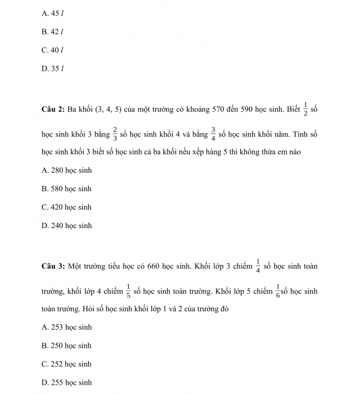 Trắc nghiệm Toán 4 KNTT bài 70: Ôn tập phép tính với phân số