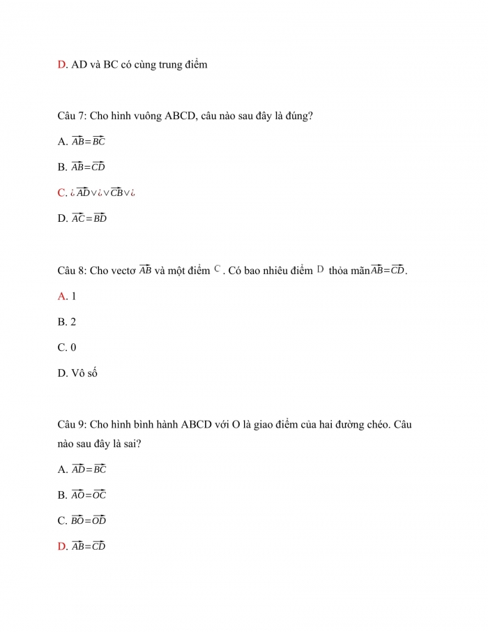 Trắc nghiệm toán 10 kết nối tri thức Bài 7_Các khái niệm mở đầu