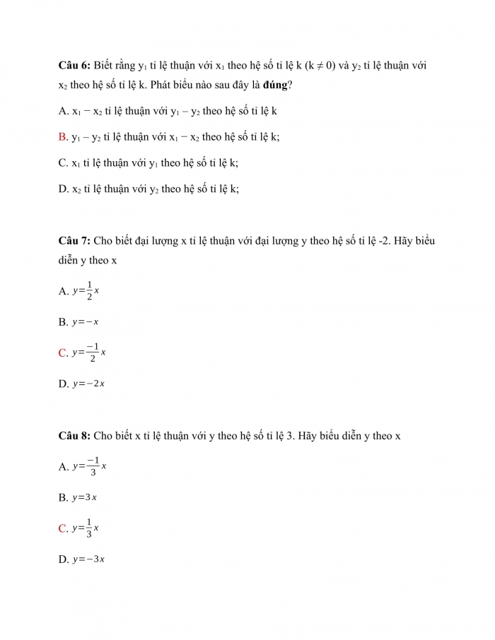 Trắc nghiệm toán 7 cánh diều Chương 2 Bài 7: đại lượng tỉ lệ thuận 