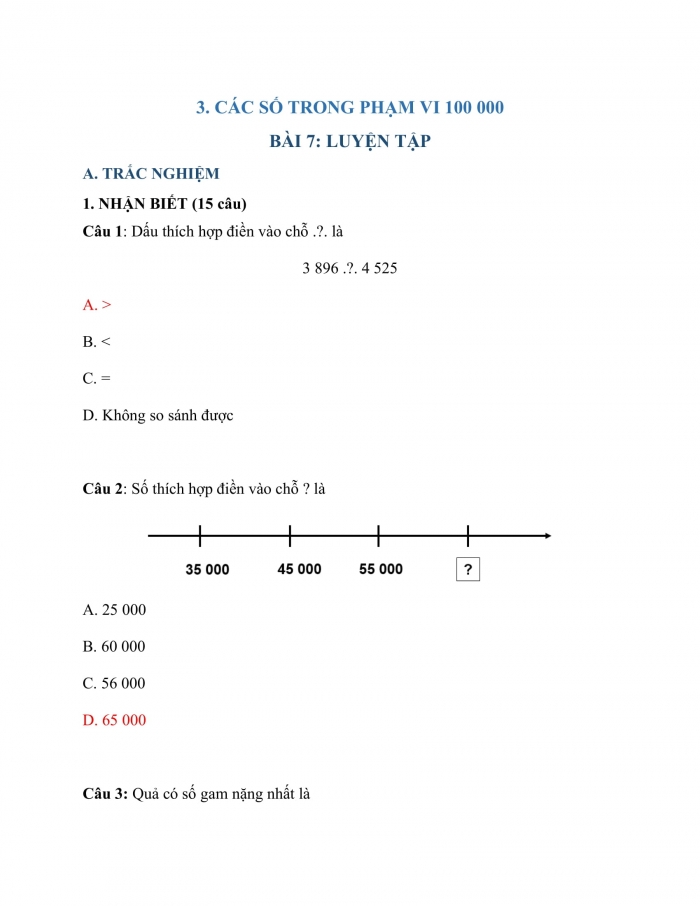 Trắc nghiệm Toán 3 Cánh diều (Tập 2) Bài 7: luyện tập 