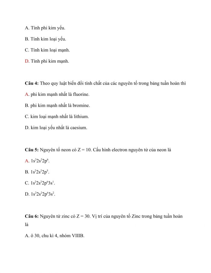 Trắc nghiệm hoá học 10 cánh diều Bài 8: định luật tuần hoàn và ý nghĩa của bảng tuần hoàn các nguyên tố hóa học