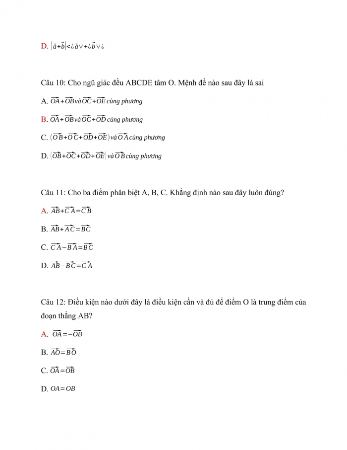 Trắc nghiệm toán 10 kết nối tri thức Bài 8_Tổng và hiệu của hai vecto