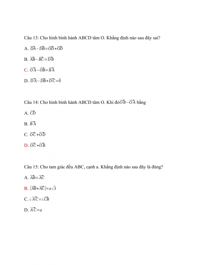 Trắc nghiệm toán 10 kết nối tri thức Bài 8_Tổng và hiệu của hai vecto