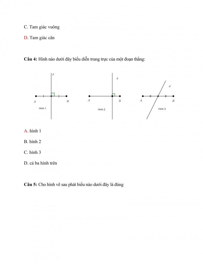 Trắc nghiệm toán 7 cánh diều Chương 7 Bài 9: Đường Trung Trực Của Đoạn Thẳng 