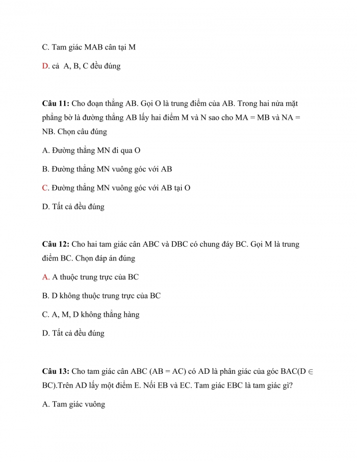 Trắc nghiệm toán 7 cánh diều Chương 7 Bài 9: Đường Trung Trực Của Đoạn Thẳng 