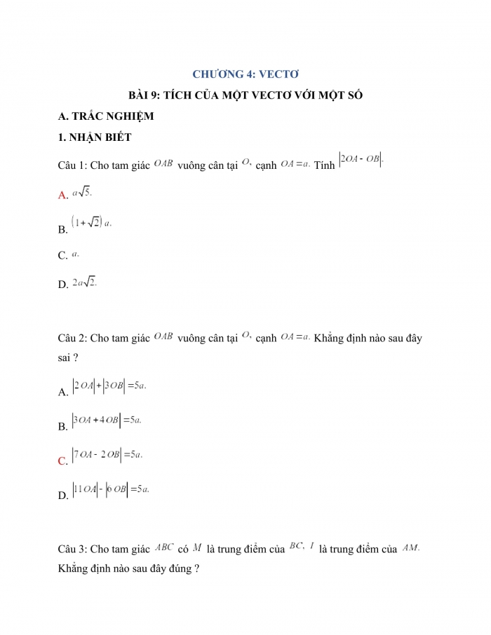 Trắc nghiệm toán 10 kết nối tri thức Bài 9_Tích của một vecto với một số