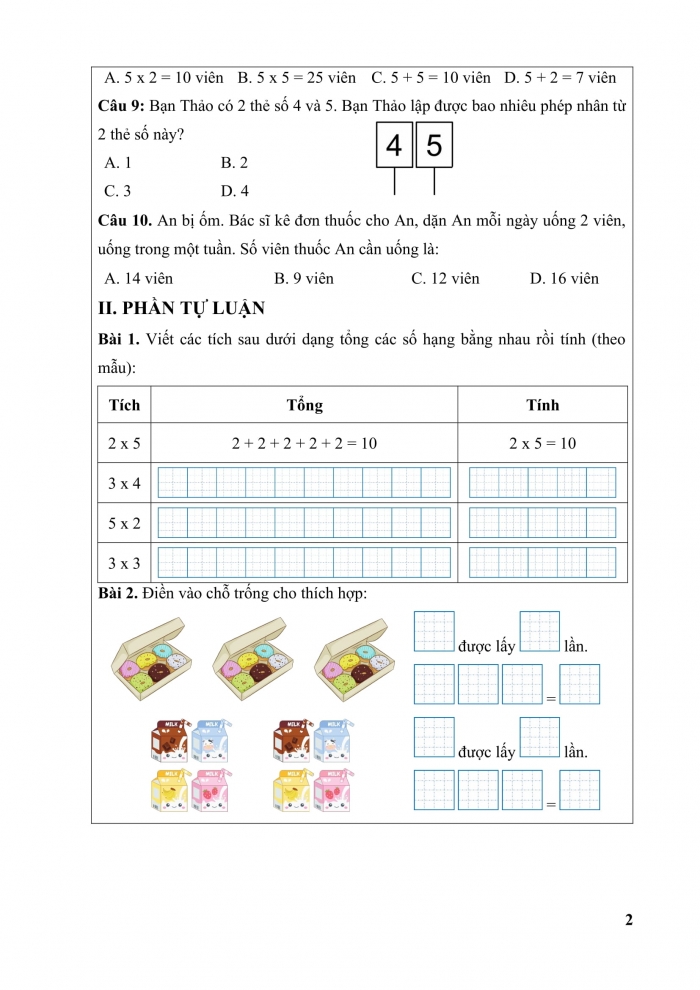 Phiếu bài tập tuần toán 2 chân trời sáng tạo