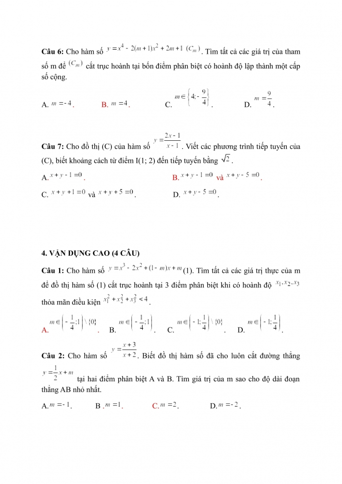 Trắc nghiệm Toán 12 Chương 1 Bài 5: Khảo sát sự biến thiên và vẽ đồ thị của hàm số