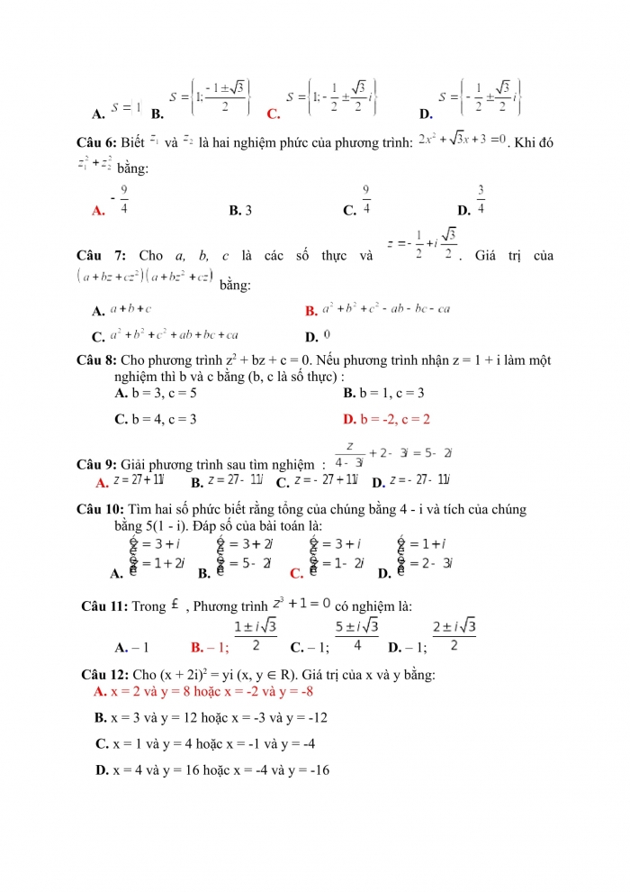 Trắc nghiệm Toán 12 Chương 4 Bài 4: Phương trình bậc hai với hệ số phức