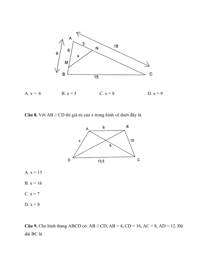 Phiếu trắc nghiệm Toán 8 chân trời Chương 8 Bài 2: Các trường hợp đồng dạng của hai tam giác